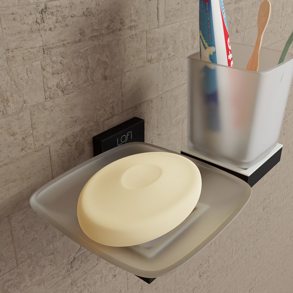 LI-207 GLASS SOAPDISH WITH TOOTHBRUSH HOLDER